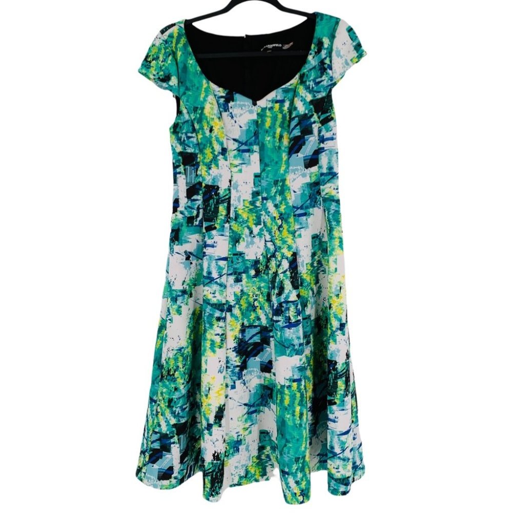 Karl Lagerfeld Dress Graphic Patterned Wearable Art Green White Blue